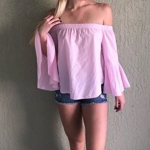 Strapless pink and white stripped top